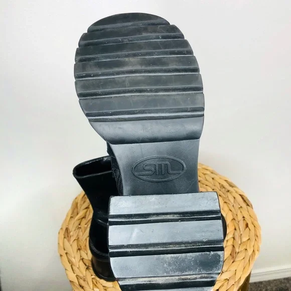 Steve Madden vintage 90’s Hott black leather CHUNKY platform combat boots sz 6.5 - Picture 5 of 7